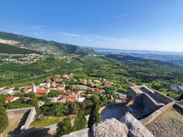 View from Klis Fortress over Klis towards the coast