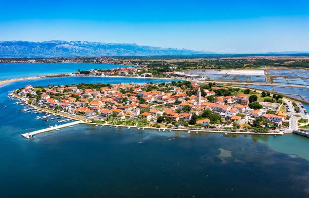 Aerial view of Nin on its small island in the lagoon