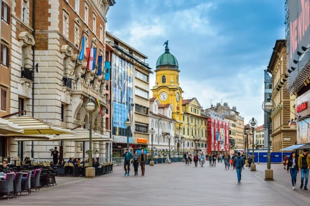 Rijeka's Korzo promenade with the City Clock Tower