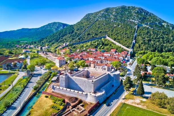 Ston's fortress and walls with the town at their foot