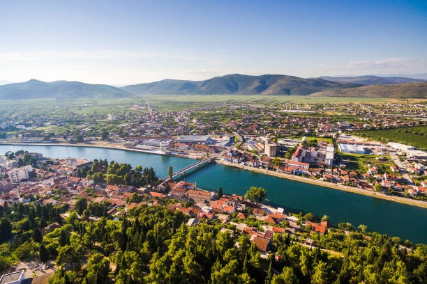 Trilj and the Cetina river from above